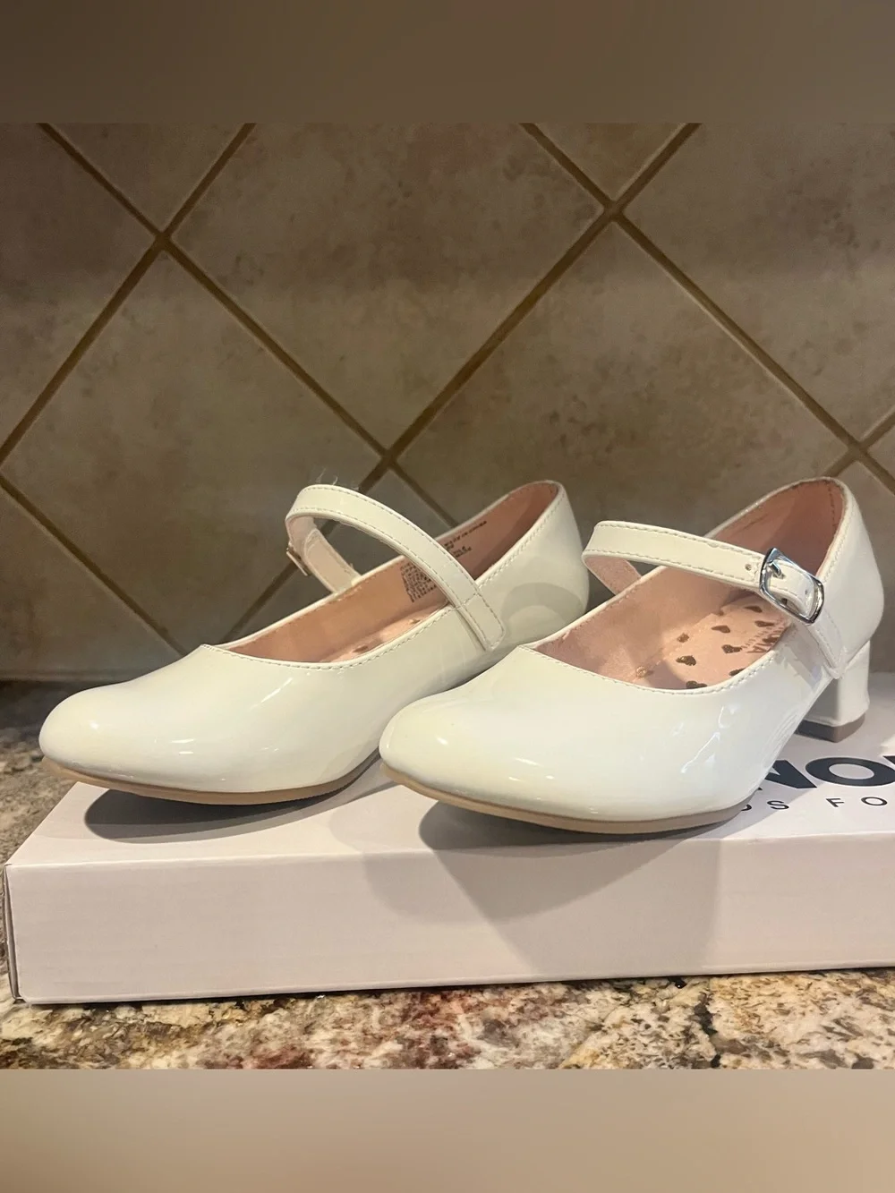 Classic White Patent Mary Jane Block Heel Pumps - little girls 12 Sonoma